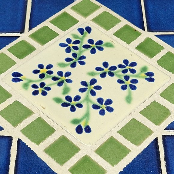 Vintage Handpainted Wildflowers Tiles Trivet or Flower Pot Holder Wood Frame - Picture 9 of 10